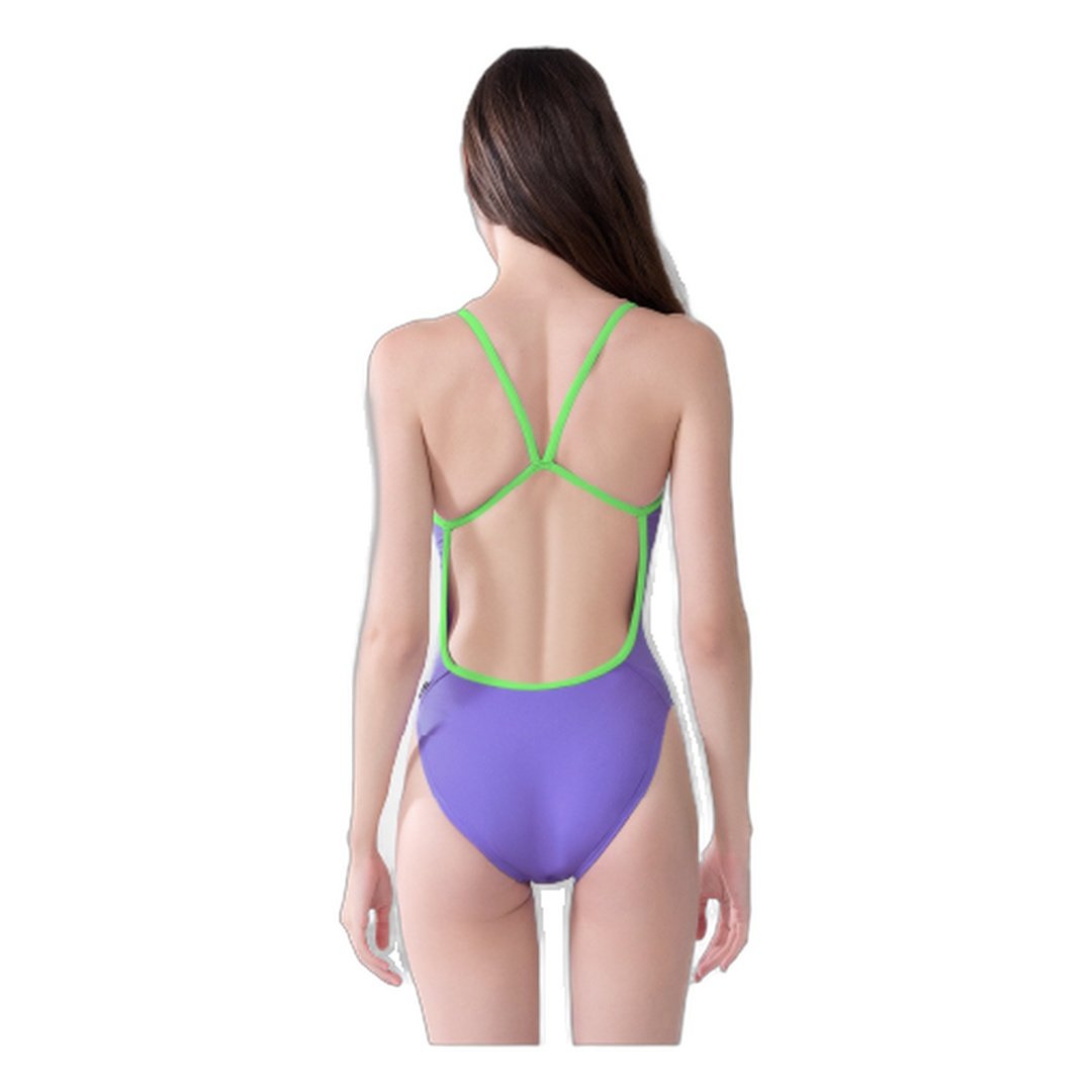 Open Back Color-Block One-Piece Swimsuit - Purple/Green - Image 3