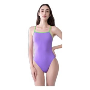 Open Back Color-Block One-Piece Swimsuit - Purple/Green