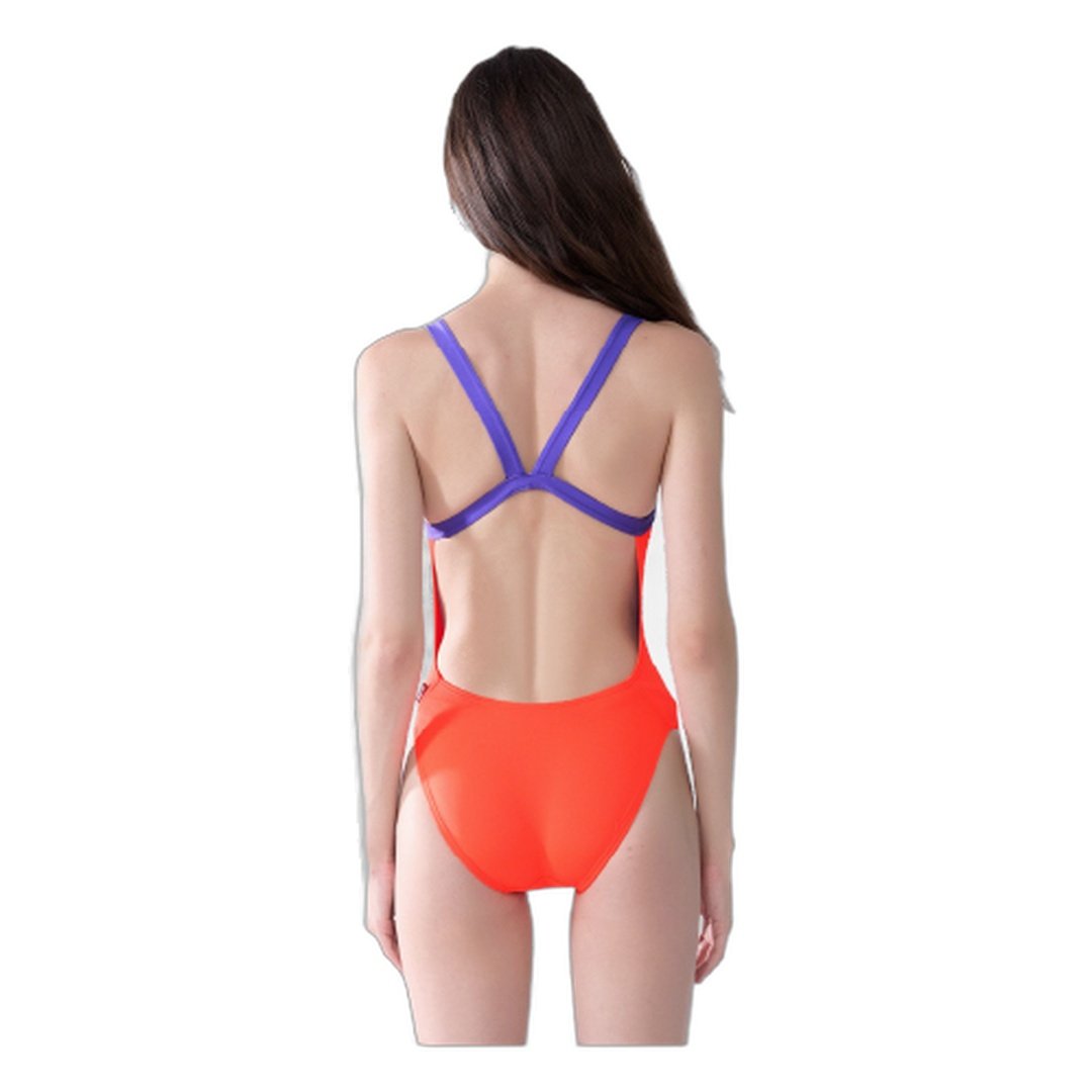 Racerback Color-Block One-Piece Swimsuit - Orange/Purple - Image 3