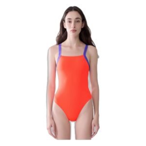 Racerback Color-Block One-Piece Swimsuit - Orange/Purple