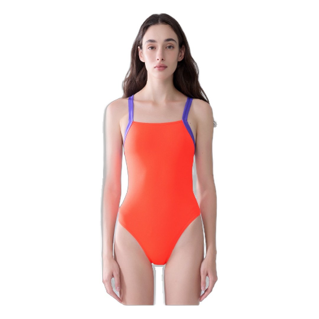 Racerback Color-Block One-Piece Swimsuit - Orange/Purple