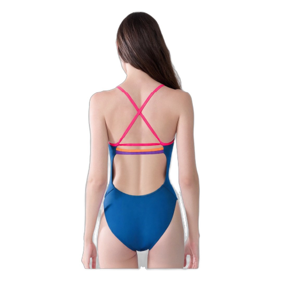 Three-Strap One-Piece Swimsuit - Blue/Pink - Image 3